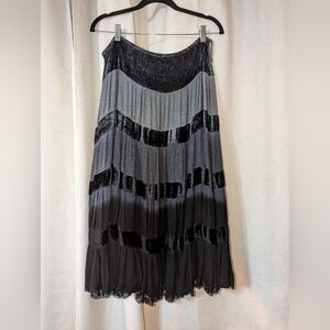 Velvet And Lace Trimmed Tiered Whimsigoth Ombre Dyed Flowy Skirt